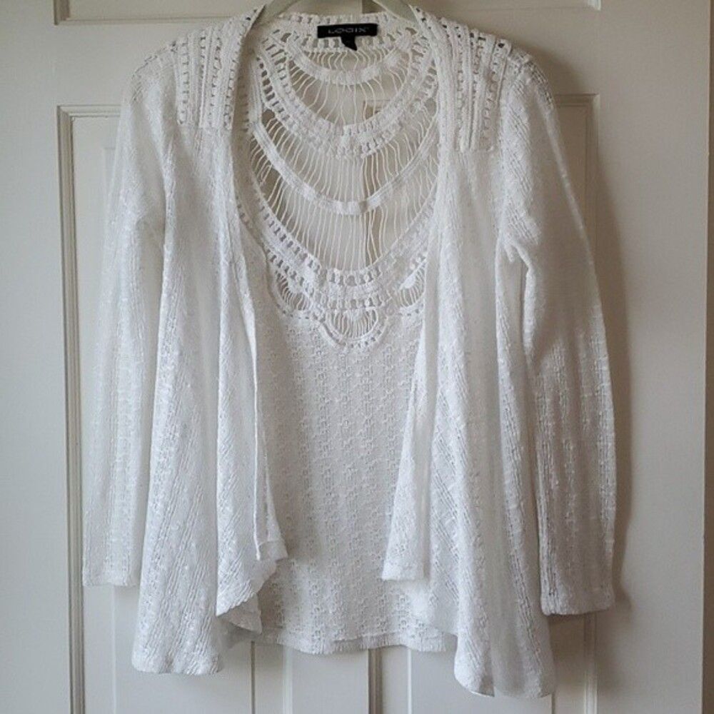 BOHO WHITE CROCHET CARDIGAN SWEATER SIZE XS BEACHY FESTIVAL COASTAL COTTON